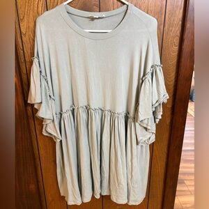 MARBLE Soft Green/Gray Ruffle Sleeve Tunic